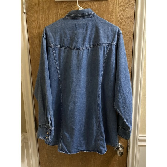 WRANGLER Vintage Western Wear for Women Blue Denim Ruffle Long Sleeve Cotton  L - Picture 8 of 13